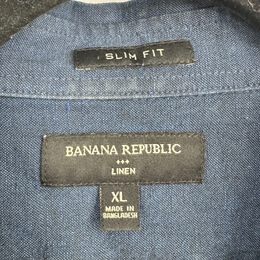 Banana Republic Mens XL Slim Fit Linen Cotton Button Down Shirt Navy‎ Blue